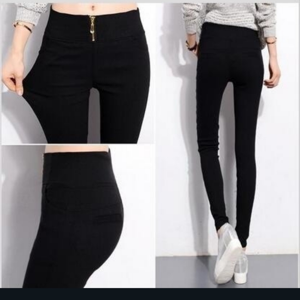 Black Women's Fashion High Waist Pants Skinny Elastic Pencil Size Small